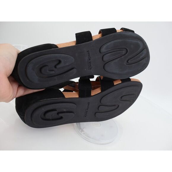 Gentle Souls Lennon Sandals Womens Size 10 Black Leather Gladiator Slip on Flats - Picture 7 of 11